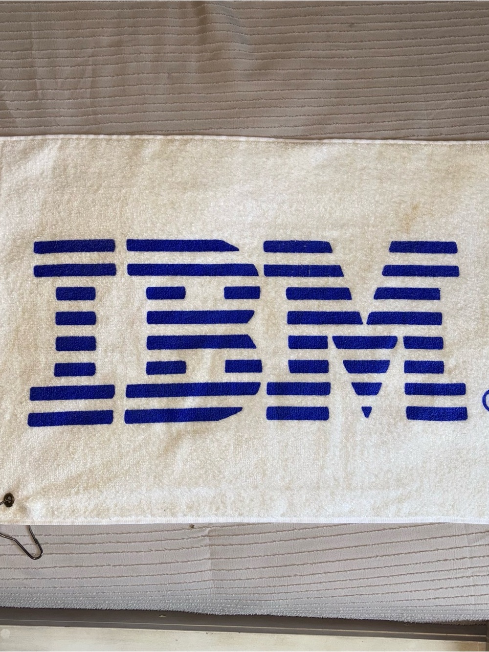 Vintage IBM Logo Golf Towel w/Hook 1990’s 24”x15.5” Golf Bag Towel Blue/White